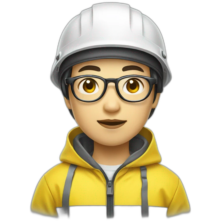 chinese boy with small eye and thick lip wearing thin metal glasses and white safety helmet and yellow rain jacket emoji