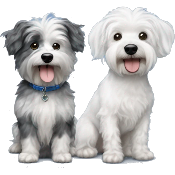 2 Dogs Side by side - a West Highland White Terrier and a Blue Merle Miniature Poodle Mix emoji