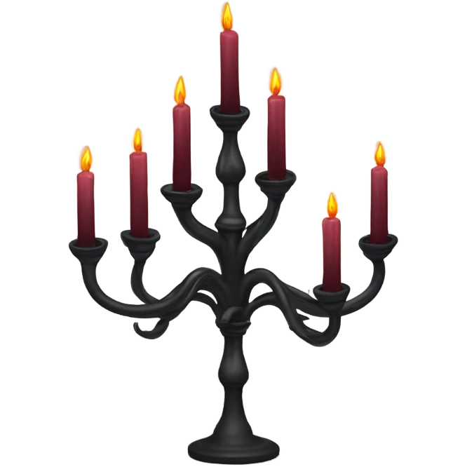 black seven-branched candelabrum with burgundy flames emoji