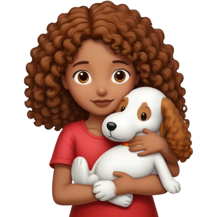 Girl with brown skin and curly hair hugging snoopy emoji