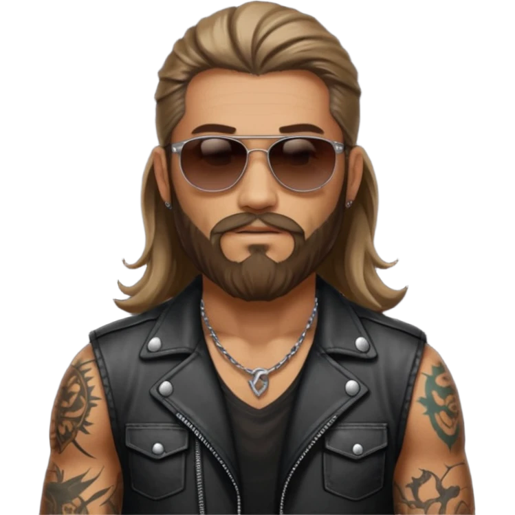 biker gang with sunglass and rugged guy bearded long hair in tatoots emoji