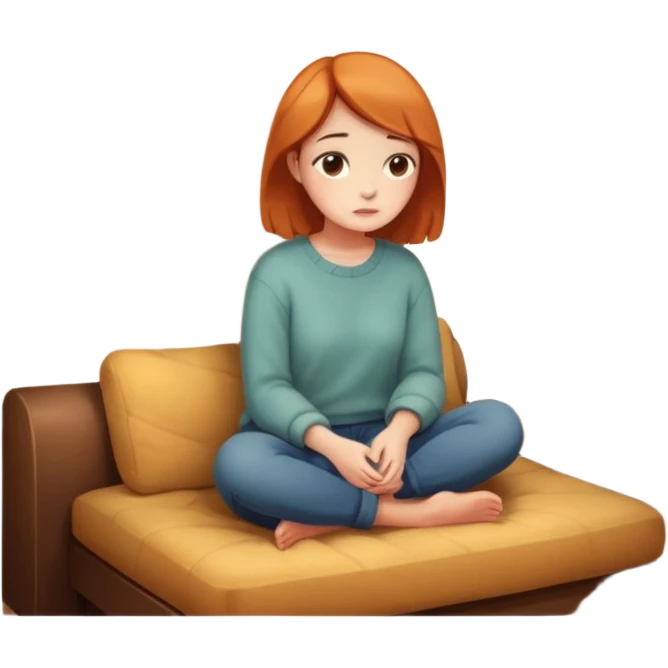 26-year-old woman sitting alone in a cozy apartment, looking a bit lonely, soft lighting, subtle expression of solitude emoji