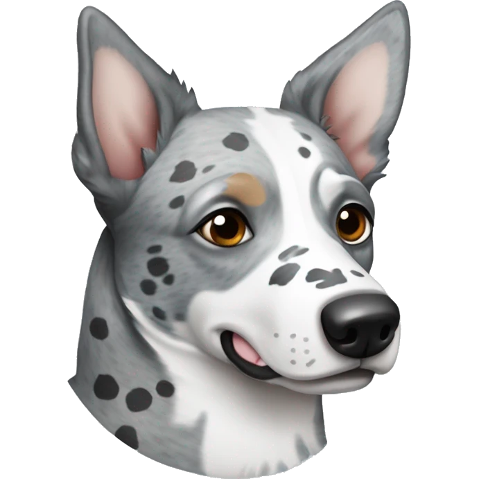 Australian cattle dog grey and white spotted with blue eyes emoji