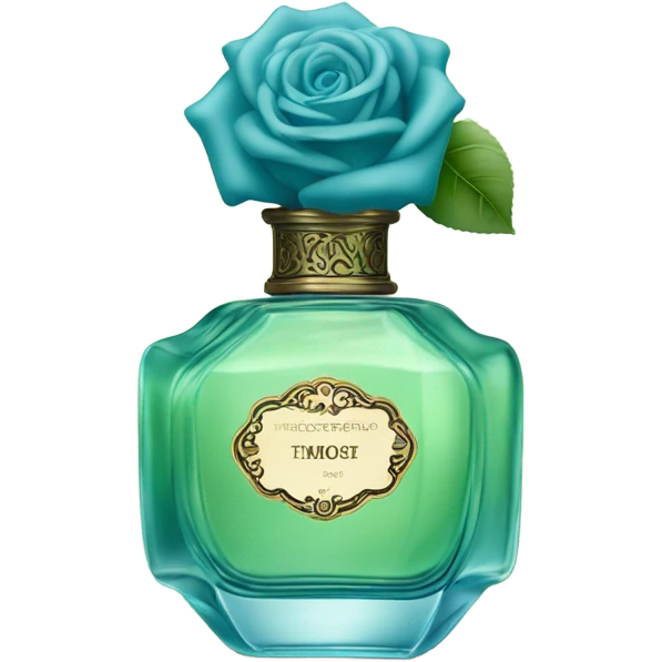 Aesthetic composition of soft blue roses with a vintage-style green  perfume bottle.
 emoji
