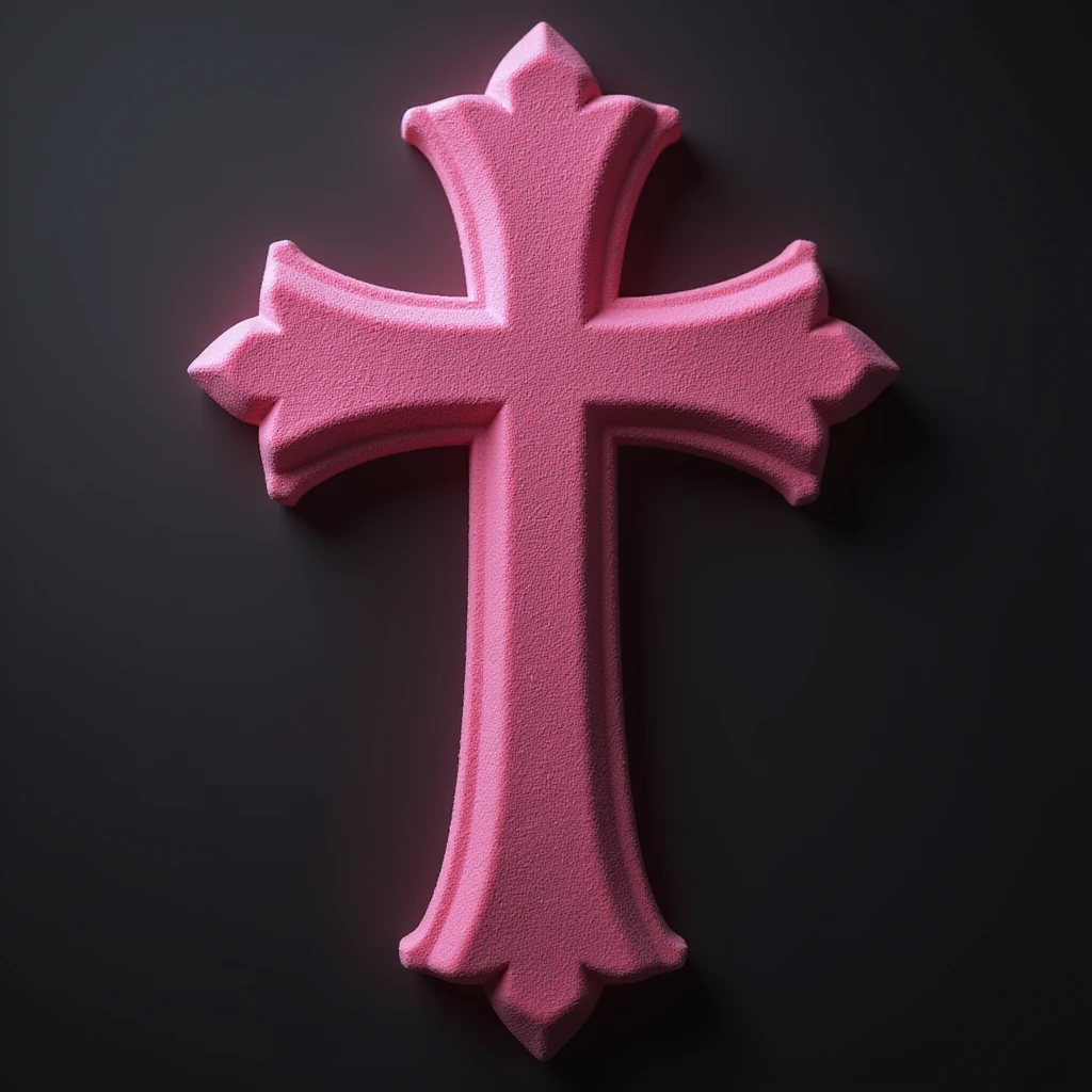 realistic gothic cross, pink with a velvet texture, photorealistic style emoji