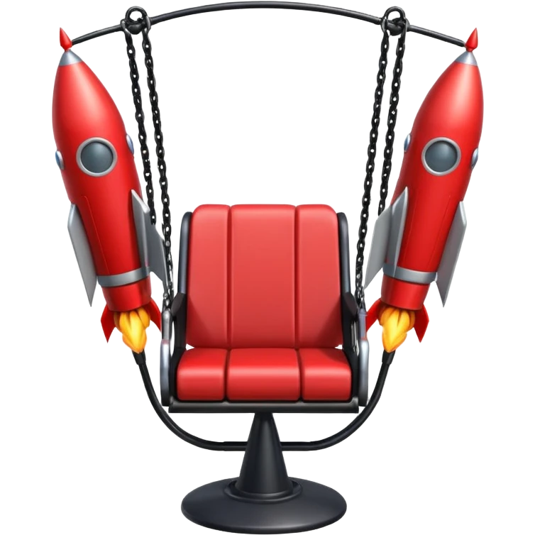 a swing with large rockets attached to the sides of the seat, as if ready to launch the person off emoji
