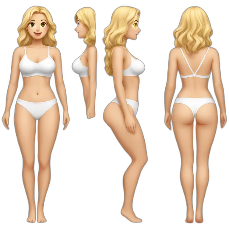 Full body Caucasian curvy beauty white panties back and front views emoji