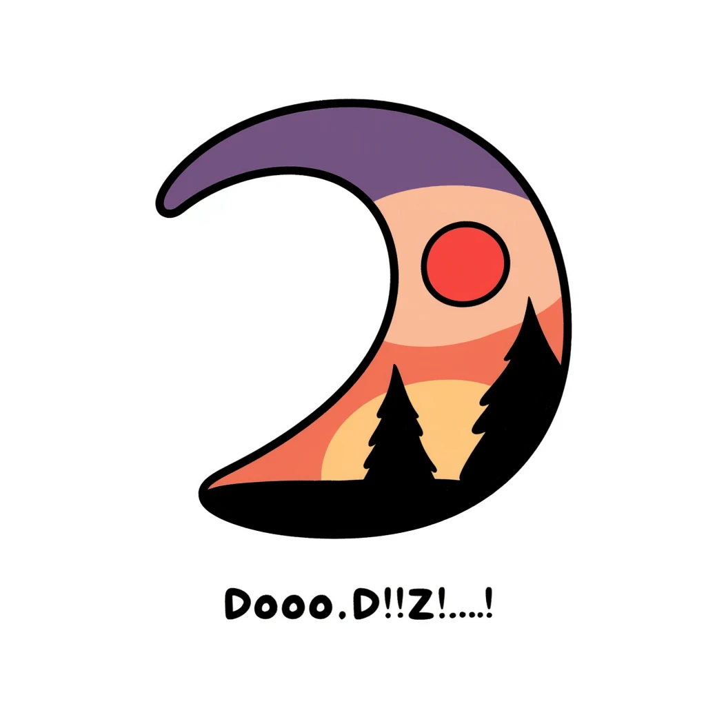 semicolon with a sunset inside, hand-drawn doodle style emoji