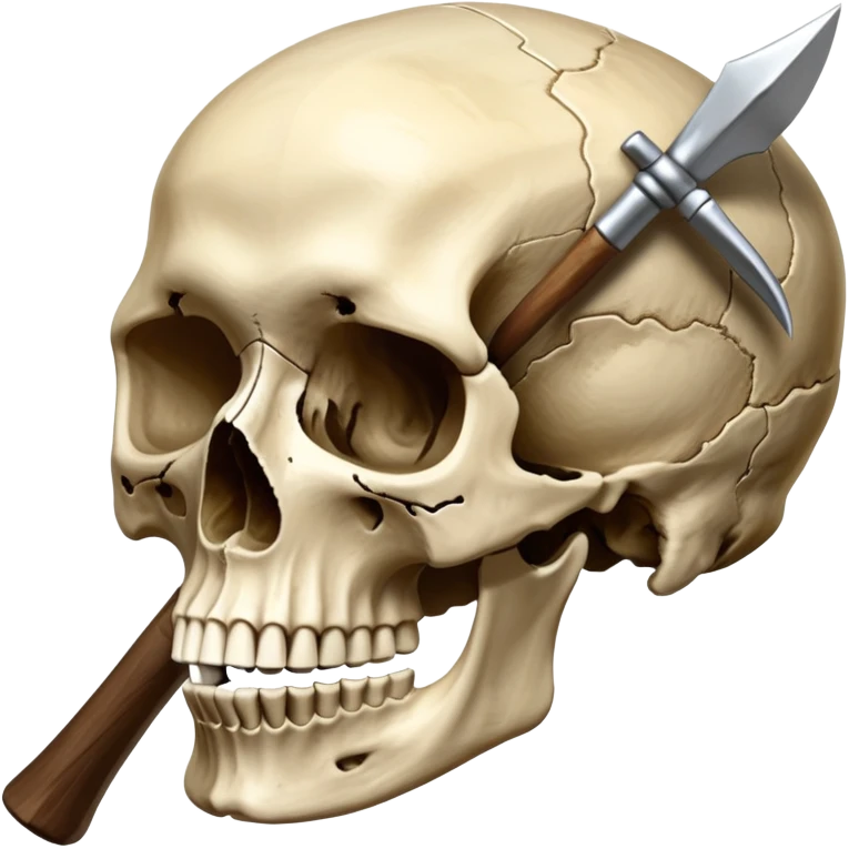 An icon featuring a human skull and fossilized bones, symbolizing the study of anthropology. The design includes archaeological tools like a pickaxe and brush, with a background of ancient artifacts and a globe. Transparent background emphasizes the exploration of human history and evolution. emoji