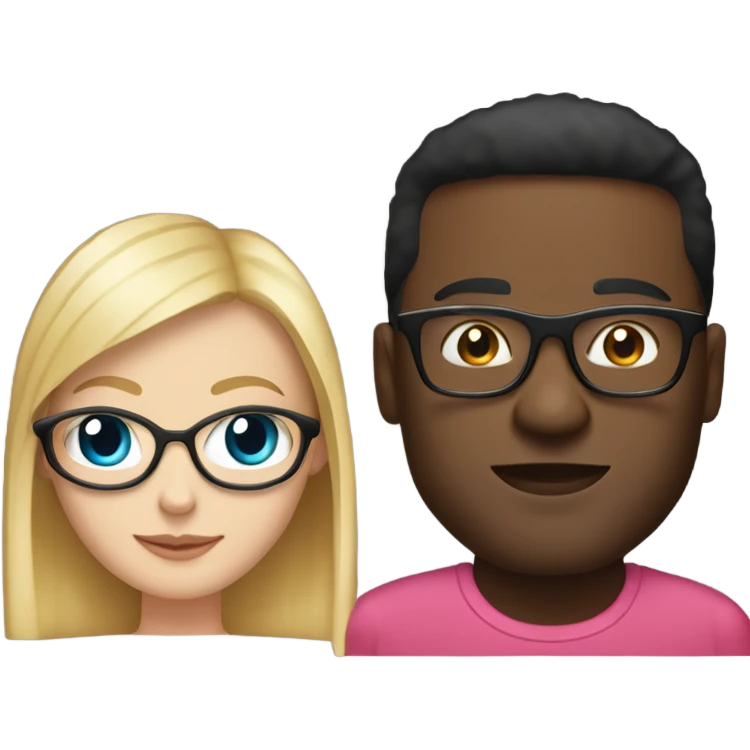 White woman with long blonde hair wearing a pink dress and diamond necklace next to a black guy with glasses wearing a red shirt emoji