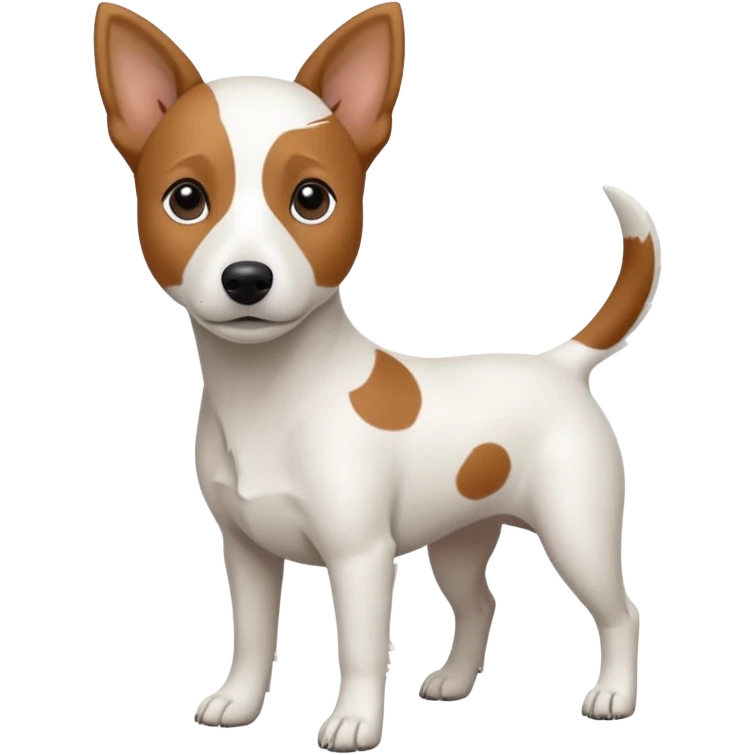 a fully white jack russell the size of a kelpie with a half white face emoji