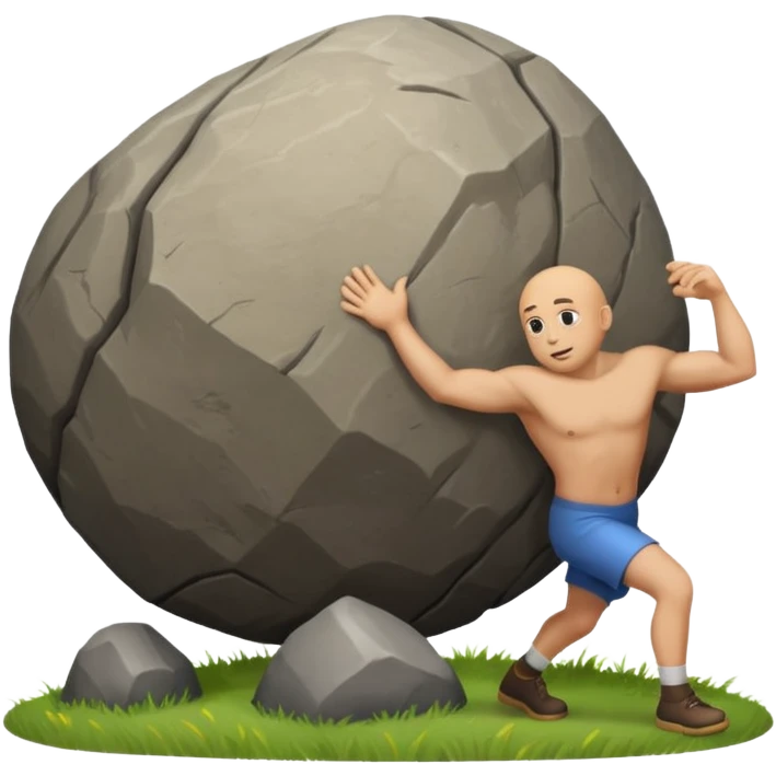 Sisyphus pushing a large boulder up a hill, emoji style emoji