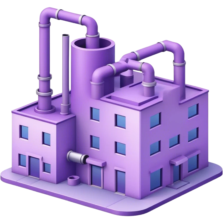 Minimalistic factory building in light purple and violet tones, with only 1 pipe emoji