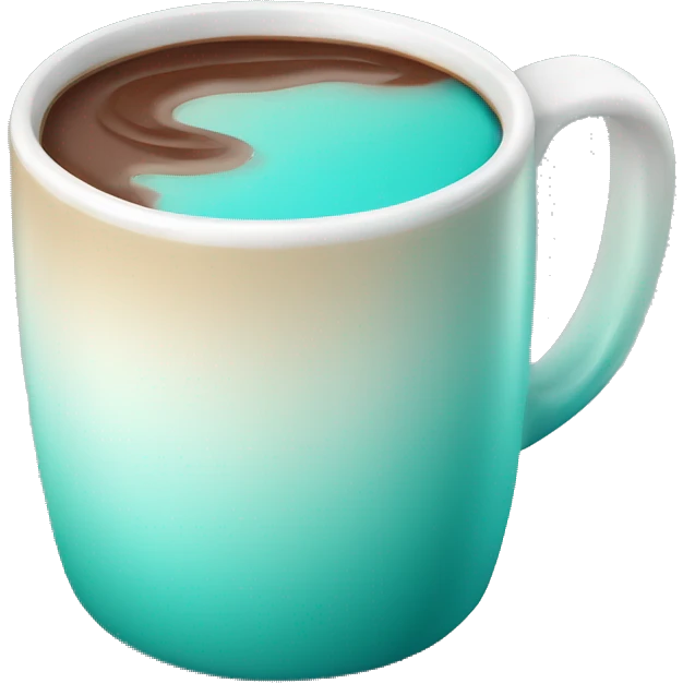 Realistic isolated gradient light teal hot chocolate mug. emoji