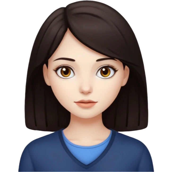 A beautiful girl with dark brunette hair and dark brown eyes and a pale skin  emoji