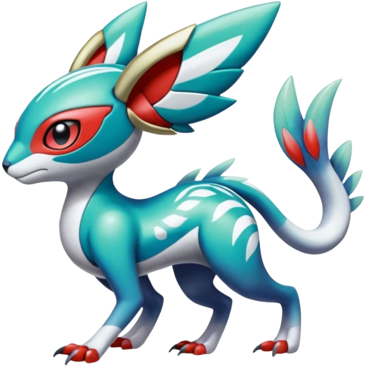 Shiny Colorful Futuristic Cyber-Vernid-Trico-Meloetta-Latias-Koraidon-Peppercat-Protogen-Pokémon-Digimon-Fakémon-fusion-hybrid-creature emoji