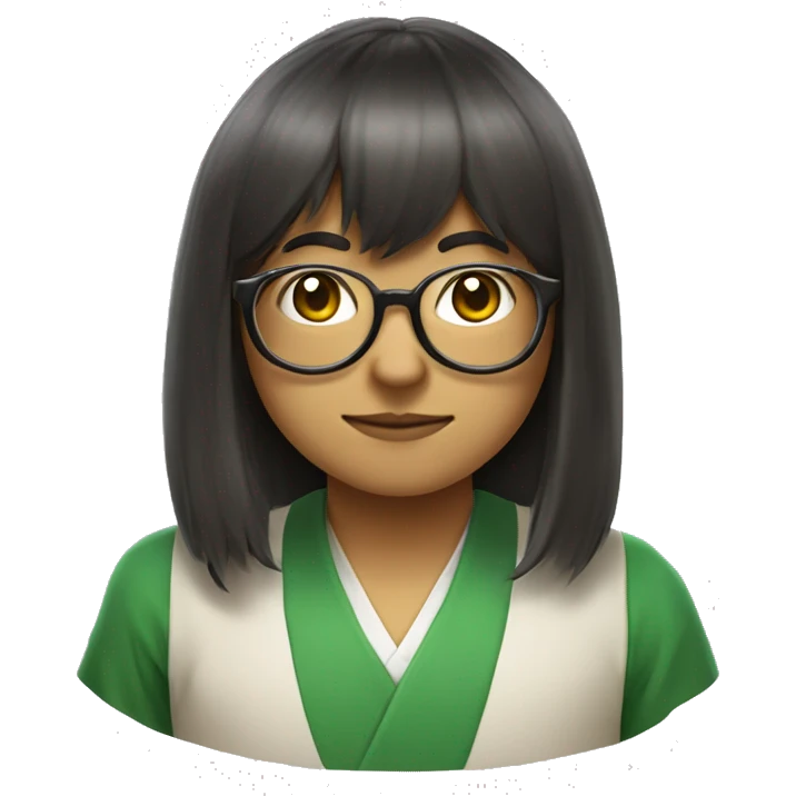 A Brazilian nerd with a mystical Japanese vibe, wearing round glasses and medium-length hair with bangs. The character should have a thoughtful or intelligent expression, reflecting a fusion of Brazilian and Japanese culture. emoji