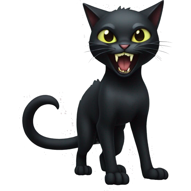 Black vampiric Cat-Fakémon with big fangs full body emoji
