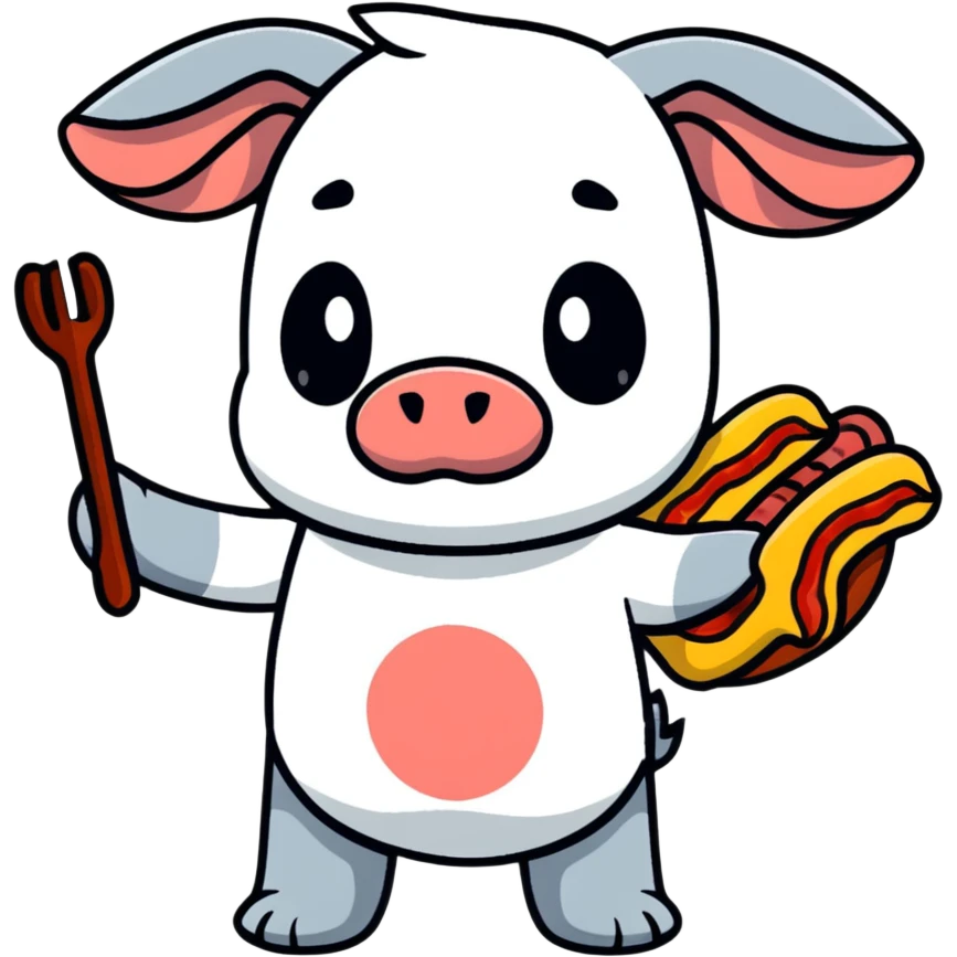Stitch character holding a bacon strip emoji