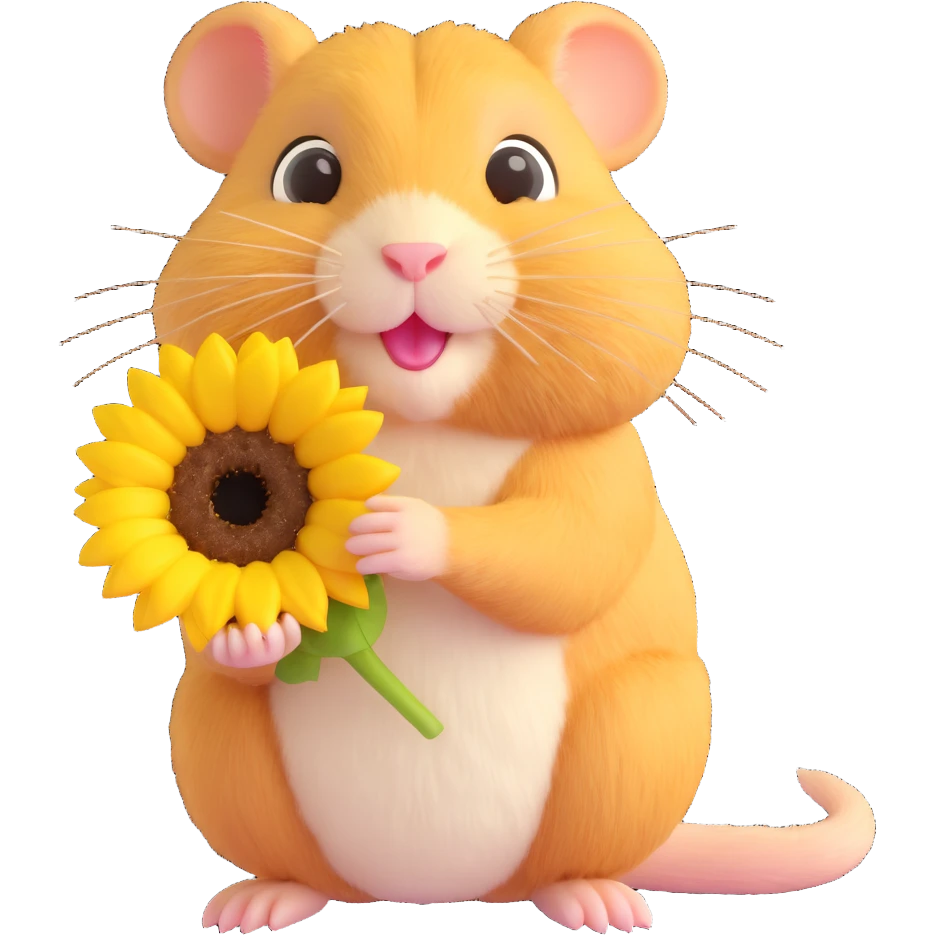 fluffy gerbil, holding a sunflower seed, adorable, tiny paws emoji