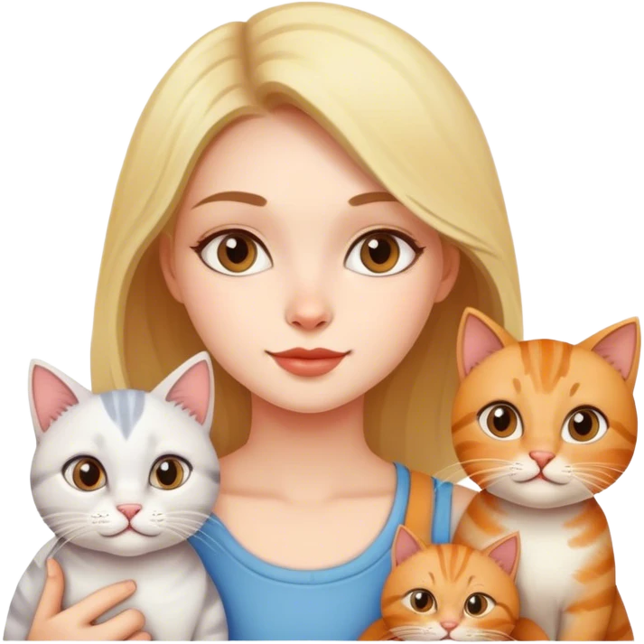  a beautiful girl with 3 cats  emoji
