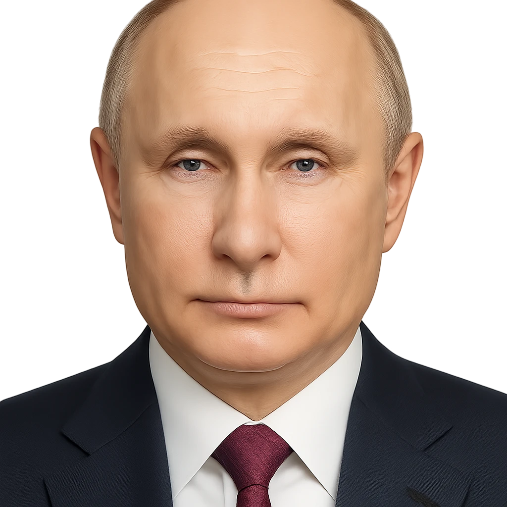 Vladimir Putin, hyper-realistic, ultra high-resolution, maximum detail, lifelike skin and facial features, subtle emoji influence, clean round face, neutral expression, plain background emoji
