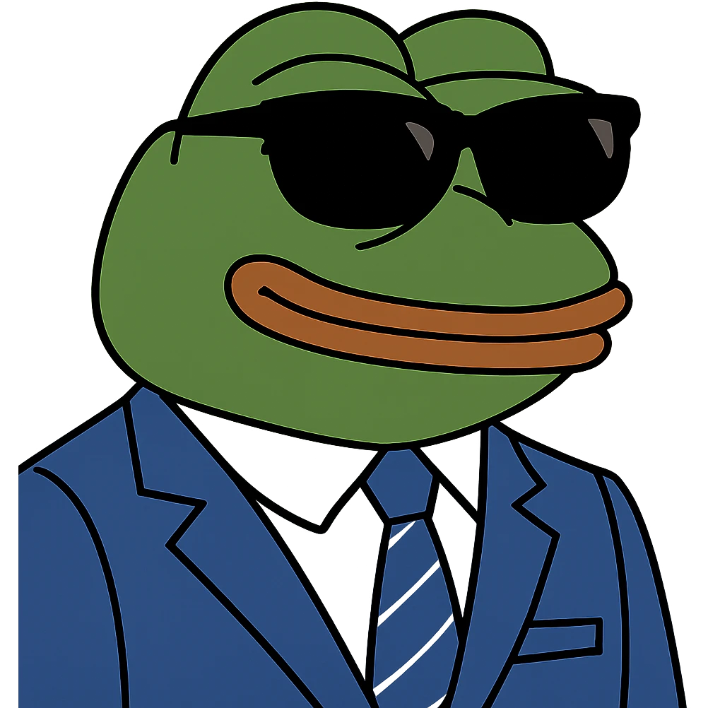 Change the suit to blue, keep the bufo frog with sunglasses, cool expression. emoji