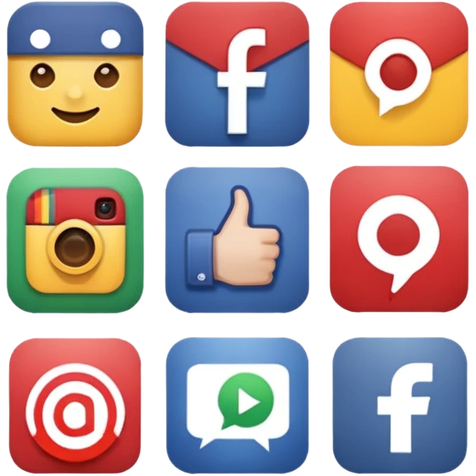 Socail media sauare emoji style icons 
Creat the quadrant with the logos of F.B, X, Trustpilot, Instagram, Youtube, Linkedineach icon is ther only ones, asme size, only icons of the social media that I mentioned only 6 icons emoji