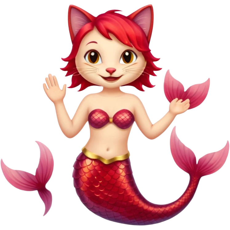 cat mermaid red saying hello emoji