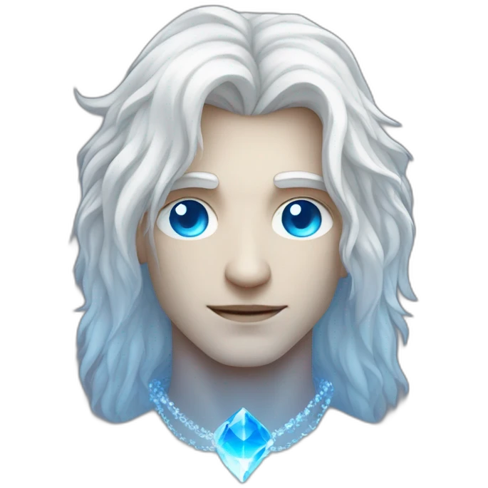 male nordic pleiadian with long white hair and blue eyes, crystal necklace emoji