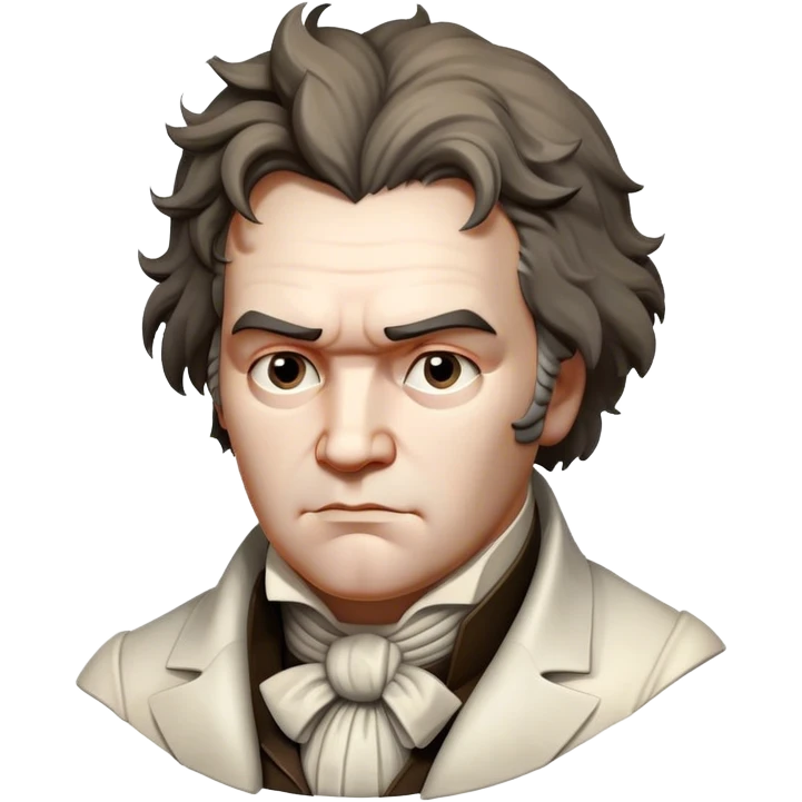 Cinematic Realistic Beethoven Pop Culture Emoji, featuring an evocative portrayal of the legendary composer rendered with delicate textures and emotive lighting. emoji