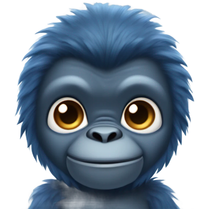 Create an emoji of a cute stuffed gorilla that has dark blue fur and light blue skin emoji