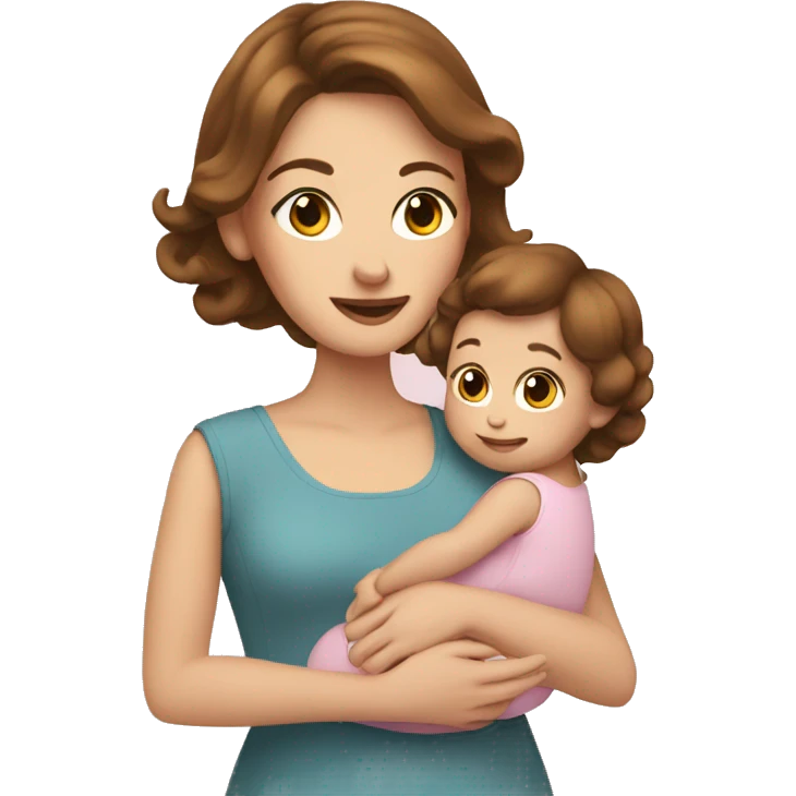 White woman with brown hair holding a baby girl with bow in hair emoji