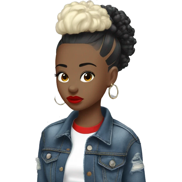 Monochrome girl Mohawk black hair denim jacket hoop earrings red lipstick  emoji