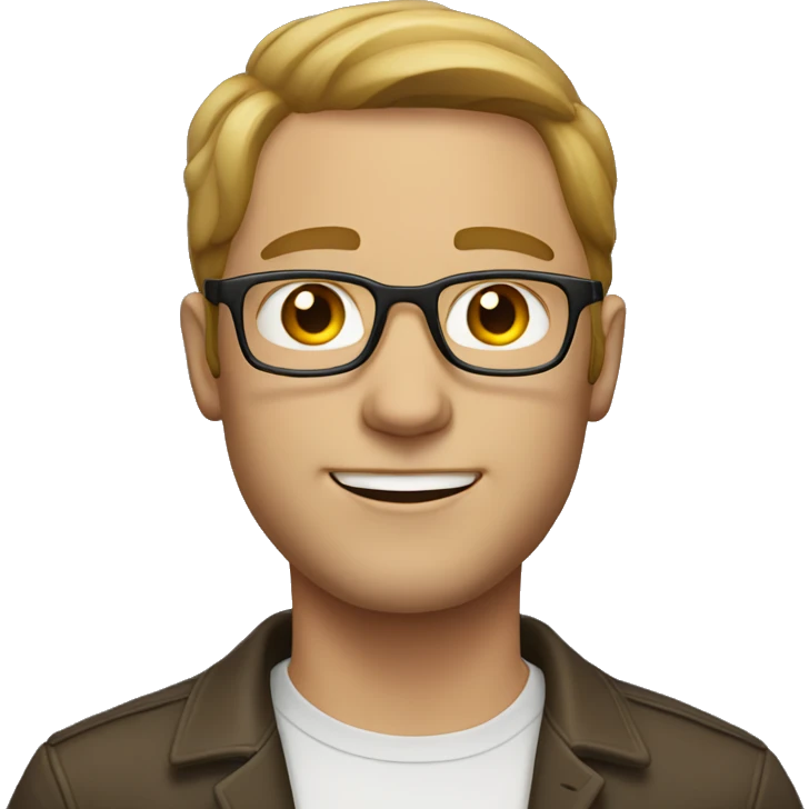 White man with light brown hair in a middle part with glasses emoji