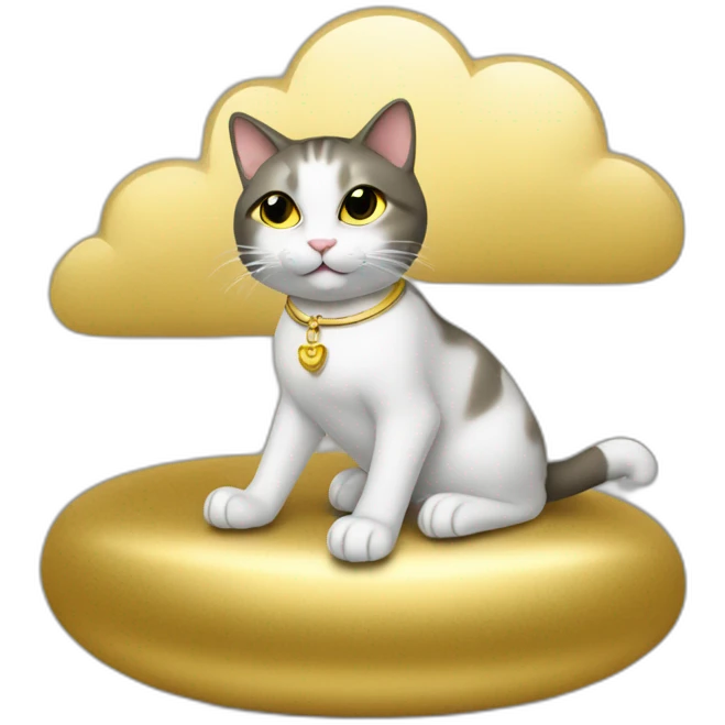 cat secretary sitting on top of the gold cloud emoji