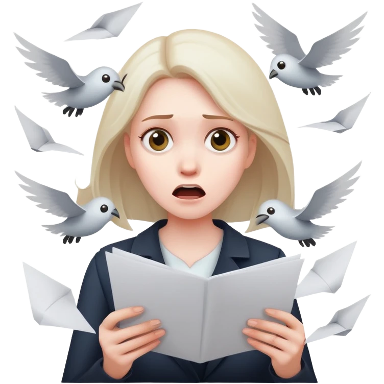 scared woman with flying papers around her emoji