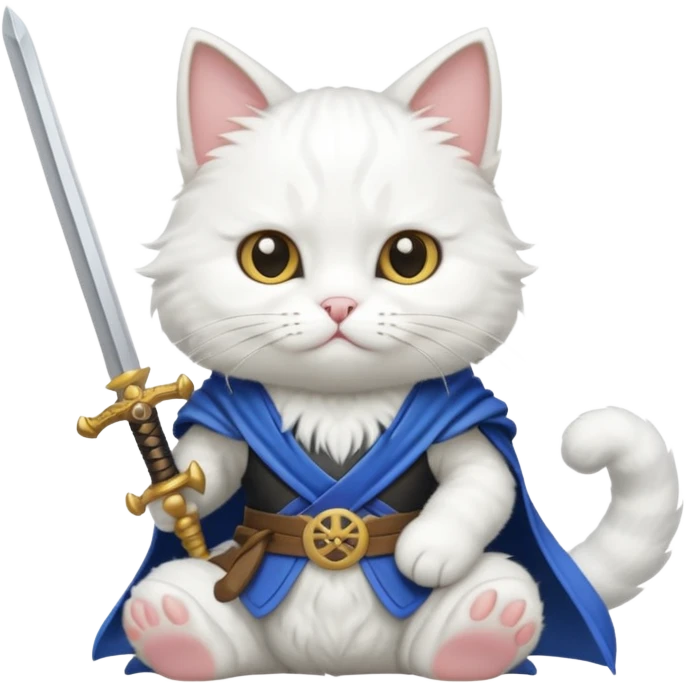 un gato blanco con 3 espada emoji