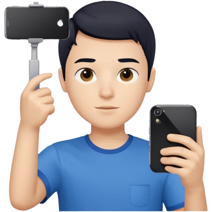 generate a pretty bratz fair skinned boy with short black hair taking a selfie emoji