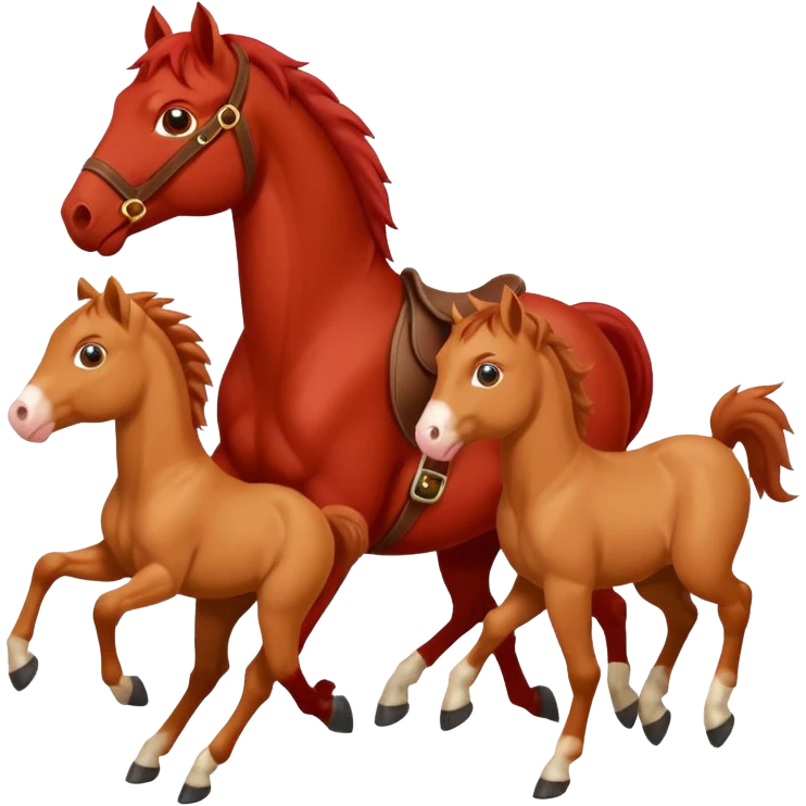 red horse and two baby horses agressive running money on the saddle emoji