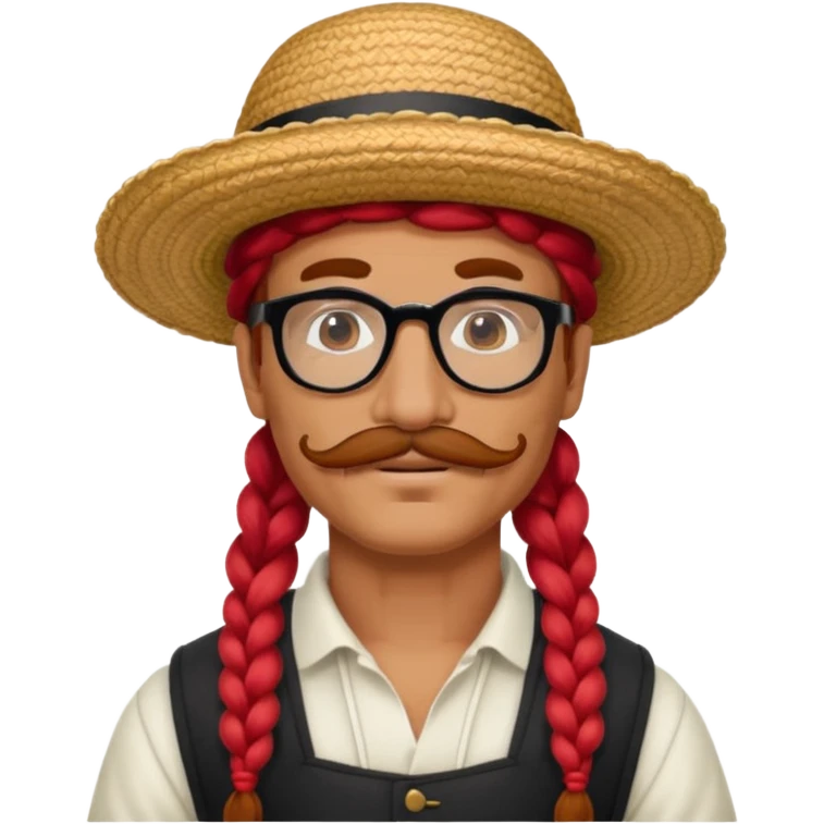 venice gondolier with long red braided hair, iconic hat, normal glassess and mustache emoji