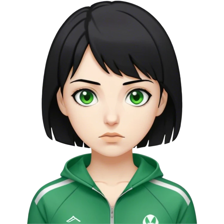 Kang Sae-byeok, Age: Early 20s
Appearance: A thin, pale woman with short, choppy black hair and deep, intense eyes.
Outfit: Green player tracksuit emoji