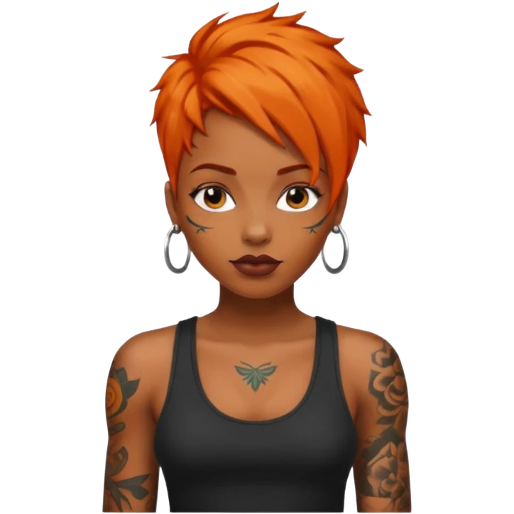 Tattooed black wwoman with orange hair emoji