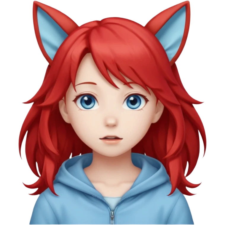 cute anime girl with ears, red blowing hair emoji