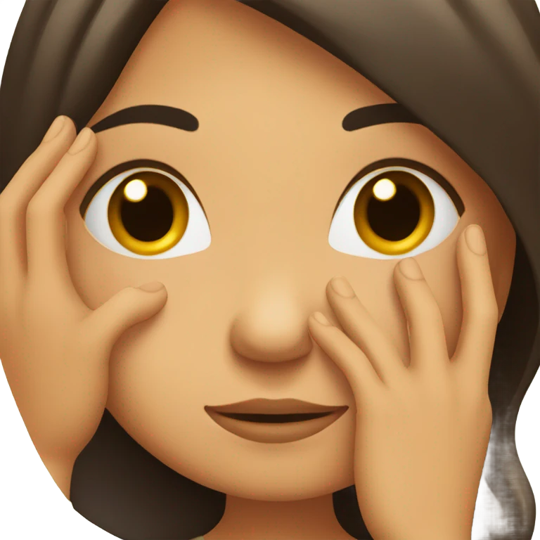 brunette girl blushing covering face emoji