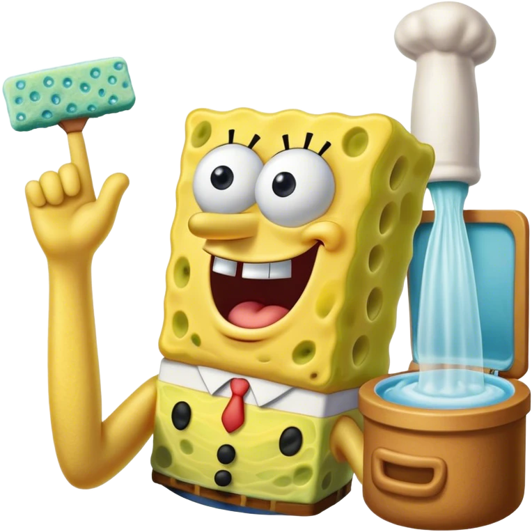 SpongeBob entering the krusty krab kitchen stocking his finger in the sponge hole that leads to his “brain” and his left eye facing left and his right eye facing right emoji