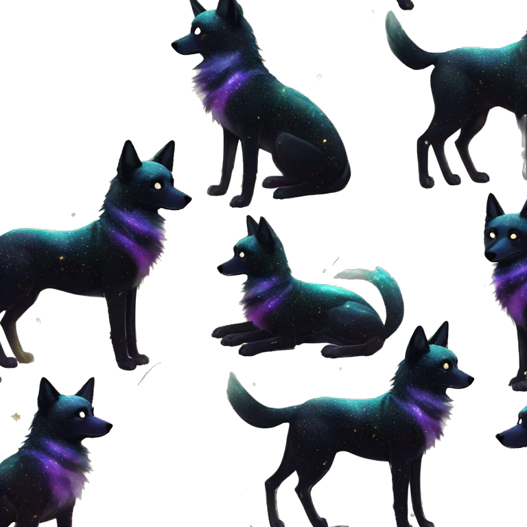 Black iridescent dog fox zombie skeleton gold mechanical nebula galaxy stars flowers fairy lights vintage emoji