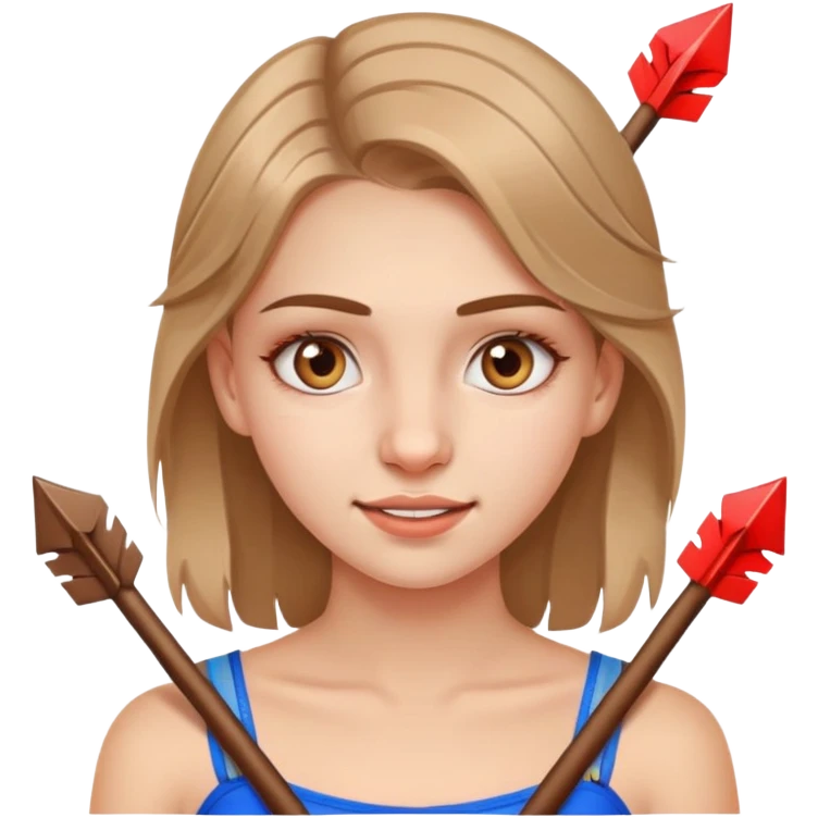 Russian girl with light brown eyes, braces on her teeth, arrows on her eyes, with bare breasts of the second size emoji