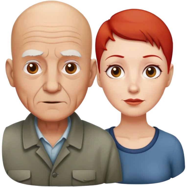 Bald old man with woman with short red hair emoji