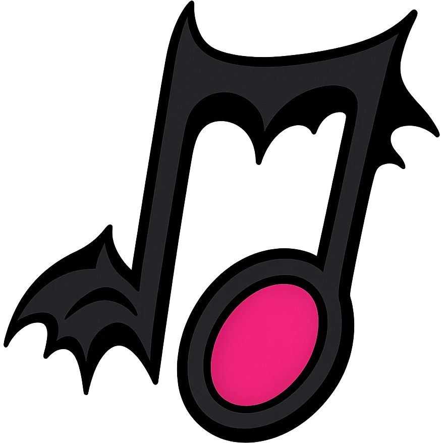 gothic music note, black and pink, vibrant toon style emoji